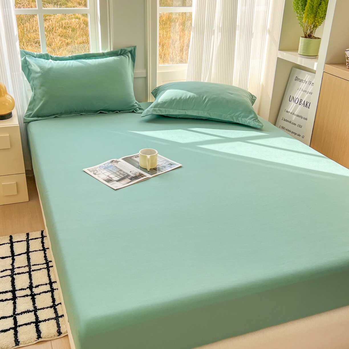 91家纺网 家纺一手货源 找家纺 卡诗兰 2025新款外贸跨境电商亚马逊速卖通单床笠三件套欧美尺寸多多跨境平台TEMU SHEIN 松绿