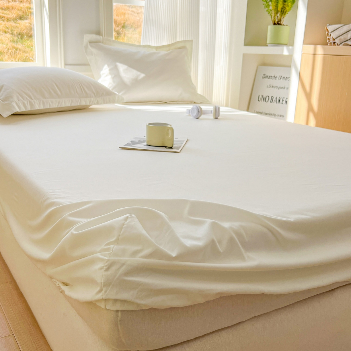 91家纺网 家纺一手货源 找家纺 卡诗兰 2025新款外贸跨境电商亚马逊速卖通单床笠三件套欧美尺寸多多跨境平台TEMU SHEIN 米白