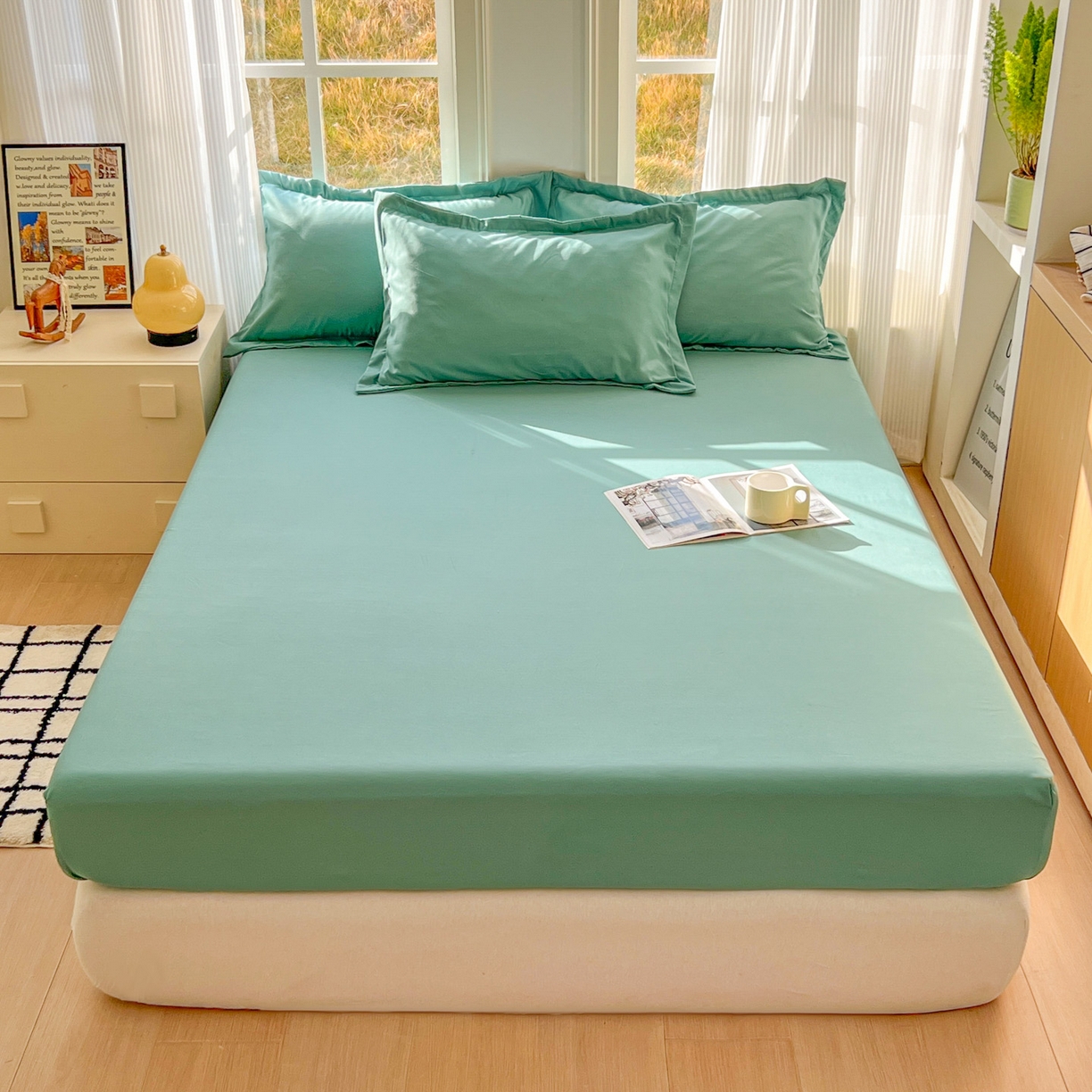 卡詩蘭 2025新款外貿跨境電商亞馬遜速賣通單床笠三件套歐美尺寸多多跨境平臺TEMU SHEIN 松綠