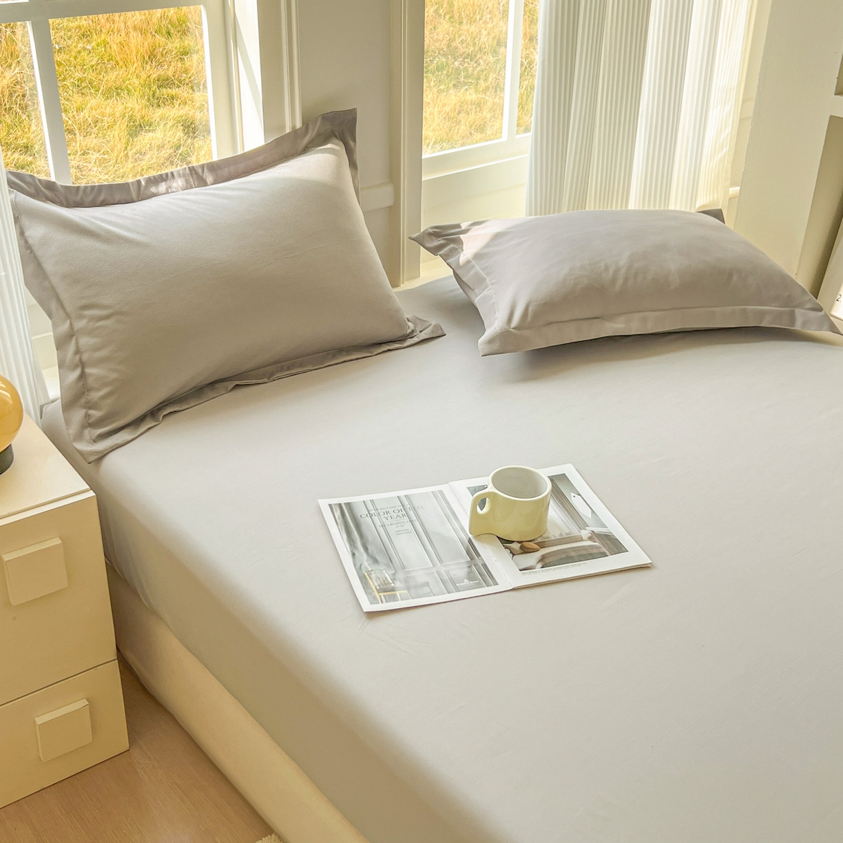 91家纺网 家纺一手货源 找家纺 卡诗兰 2025新款外贸跨境电商亚马逊速卖通单床笠三件套欧美尺寸多多跨境平台TEMU SHEIN 浅灰