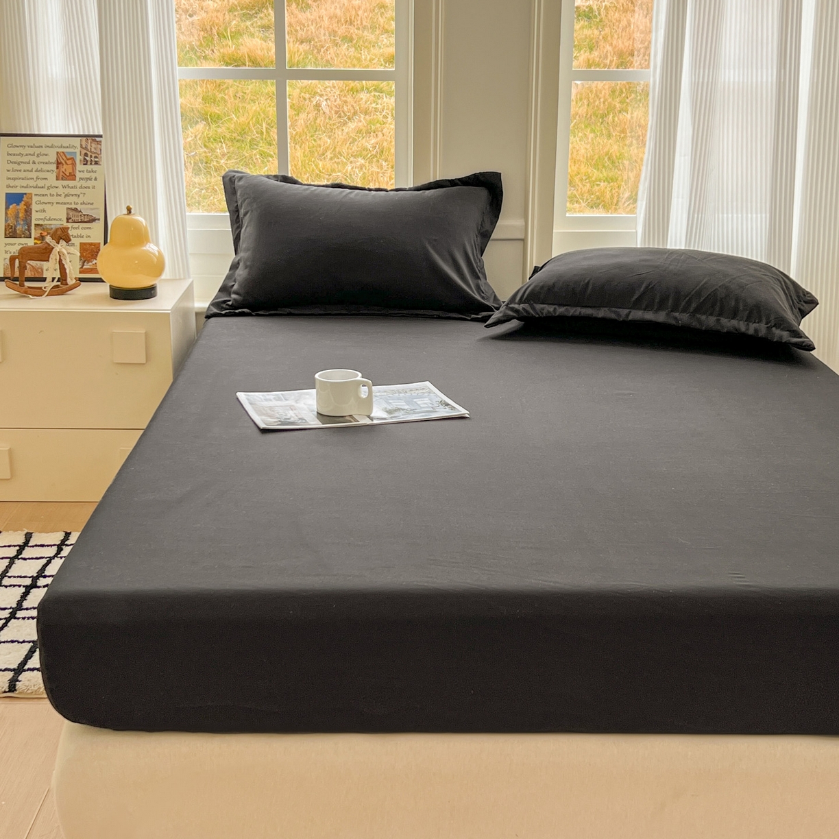 91家纺网 家纺一手货源 找家纺 卡诗兰 2025新款外贸跨境电商亚马逊速卖通单床笠三件套欧美尺寸多多跨境平台TEMU SHEIN 墨黑