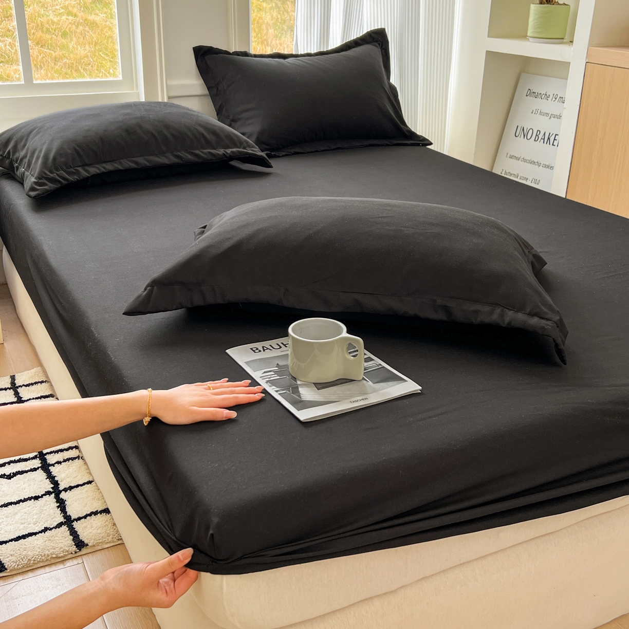 91家纺网 家纺一手货源 找家纺 卡诗兰 2025新款外贸跨境电商亚马逊速卖通单床笠三件套欧美尺寸多多跨境平台TEMU SHEIN 墨黑