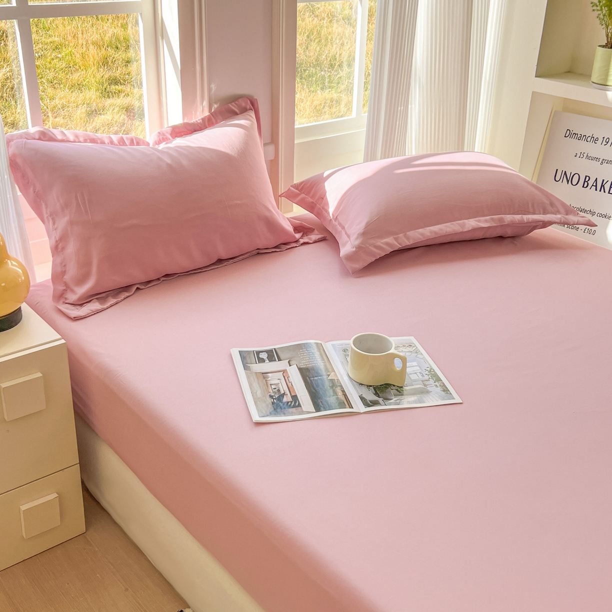 91家纺网 家纺一手货源 找家纺 卡诗兰 2025新款外贸跨境电商亚马逊速卖通单床笠三件套欧美尺寸多多跨境平台TEMU SHEIN 桃花粉