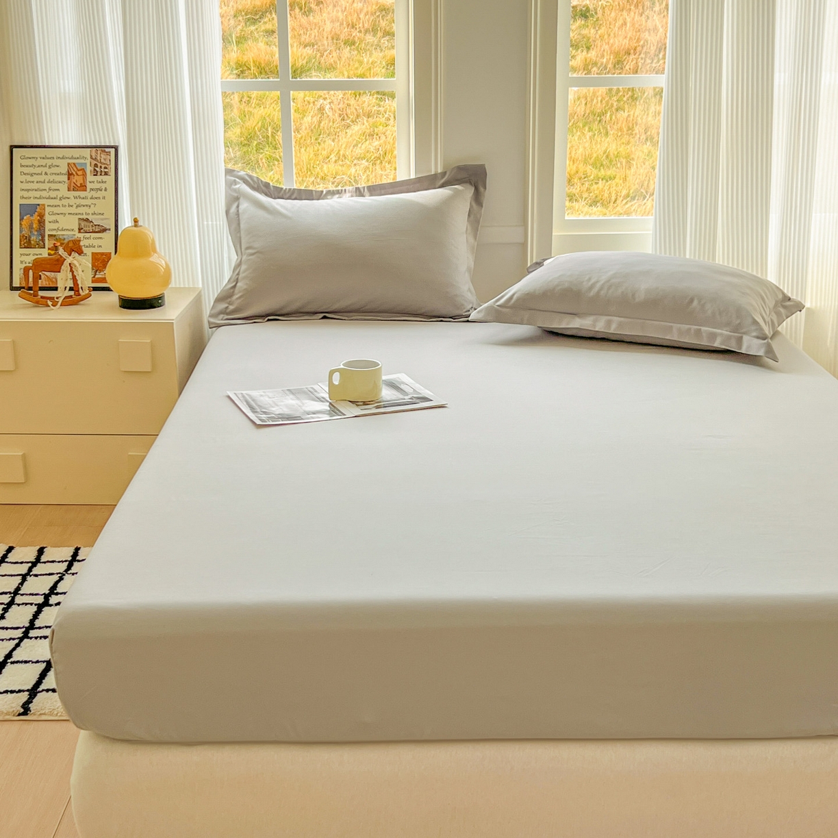 91家纺网 家纺一手货源 找家纺 卡诗兰 2025新款外贸跨境电商亚马逊速卖通单床笠三件套欧美尺寸多多跨境平台TEMU SHEIN 浅灰