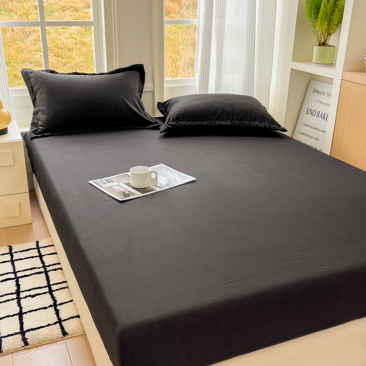 91家纺网 家纺一手货源 找家纺 卡诗兰 2025新款外贸跨境电商亚马逊速卖通单床笠三件套欧美尺寸多多跨境平台TEMU SHEIN 墨黑