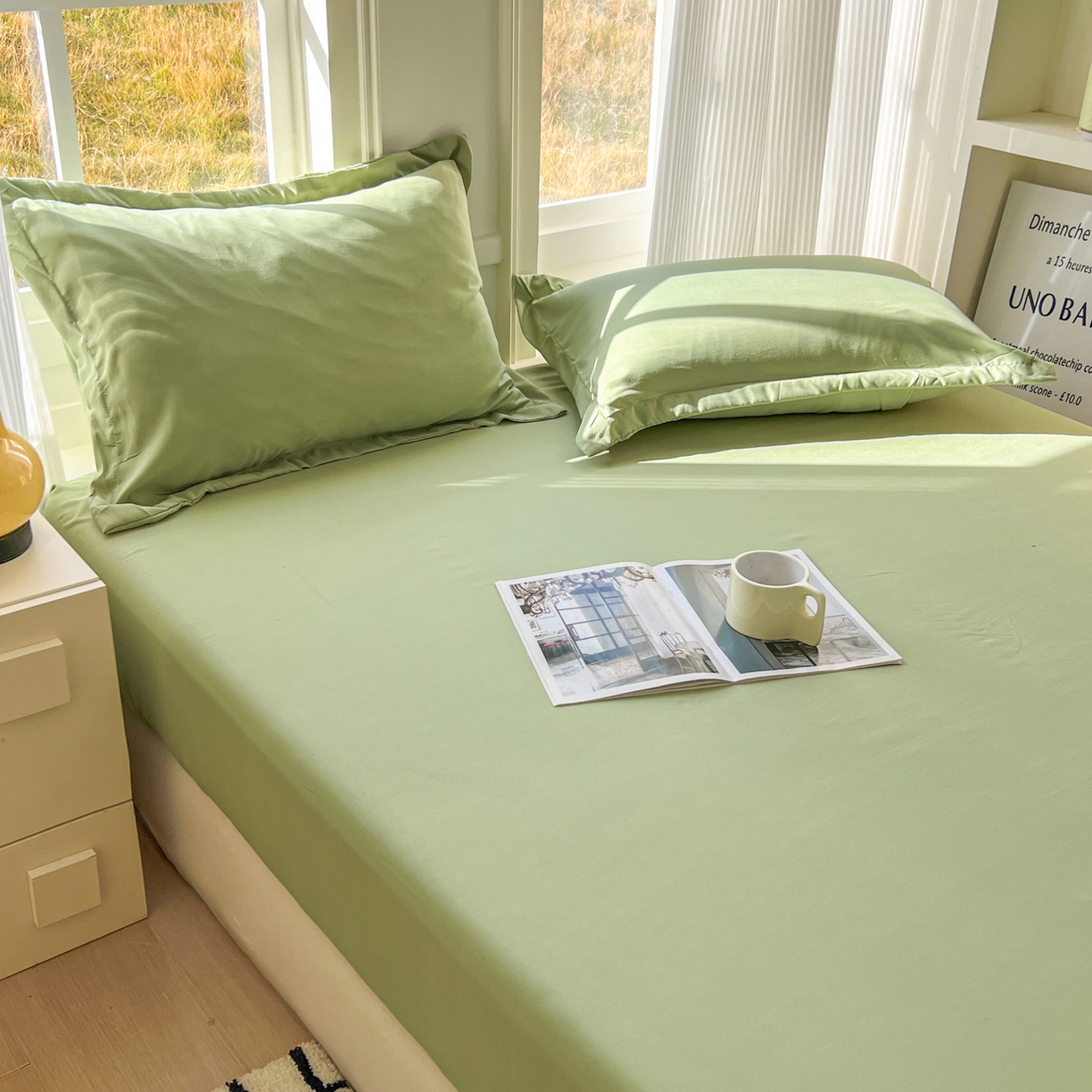 91家纺网 家纺一手货源 找家纺 卡诗兰 2025新款外贸跨境电商亚马逊速卖通单床笠三件套欧美尺寸多多跨境平台TEMU SHEIN 草绿