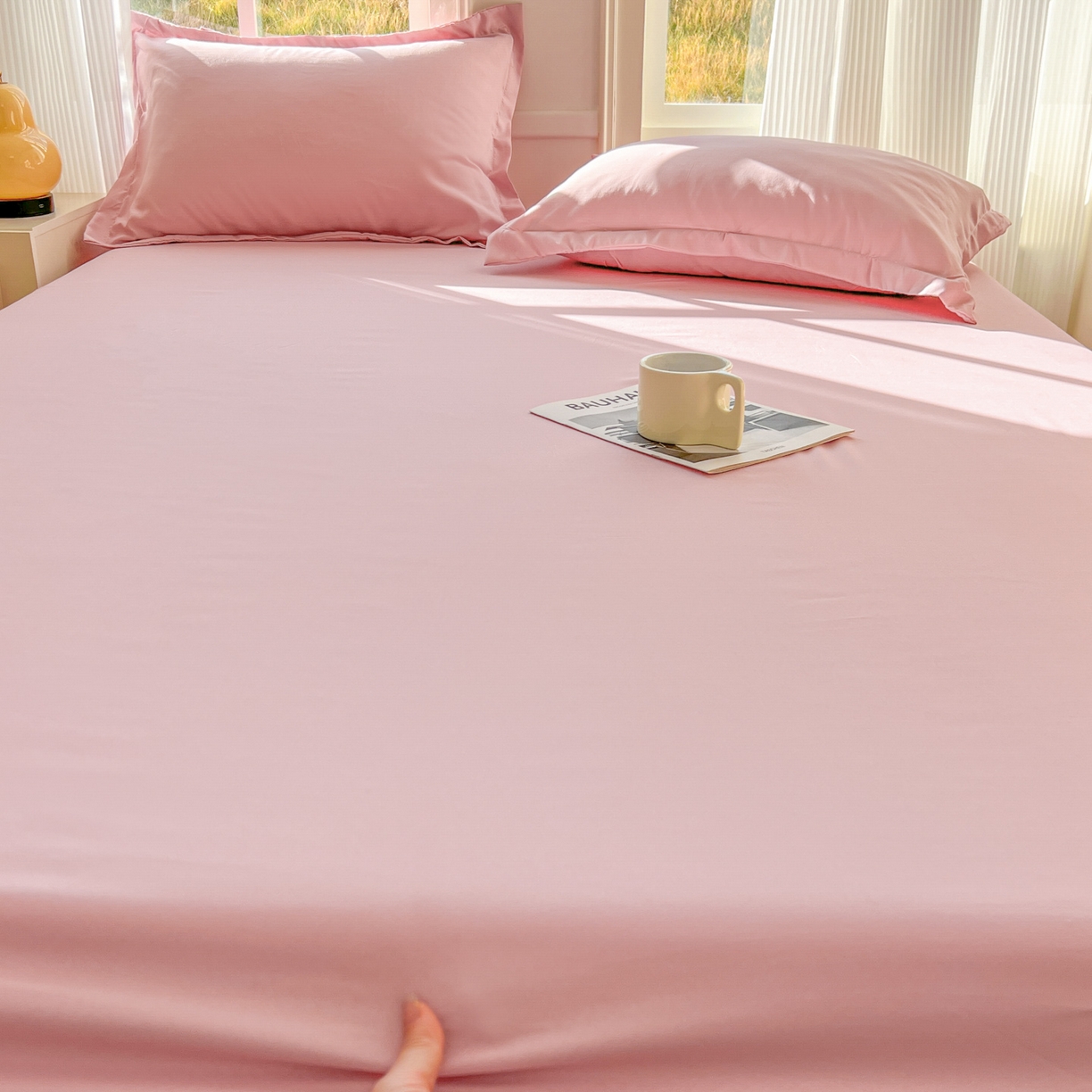 91家纺网 家纺一手货源 找家纺 卡诗兰 2025新款外贸跨境电商亚马逊速卖通单床笠三件套欧美尺寸多多跨境平台TEMU SHEIN 桃花粉