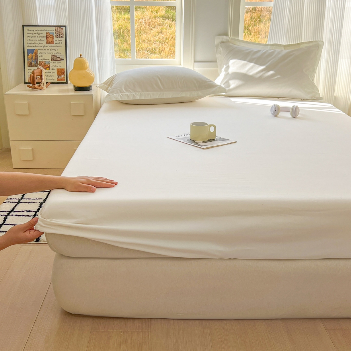 91家纺网 家纺一手货源 找家纺 卡诗兰 2025新款外贸跨境电商亚马逊速卖通单床笠三件套欧美尺寸多多跨境平台TEMU SHEIN 米白