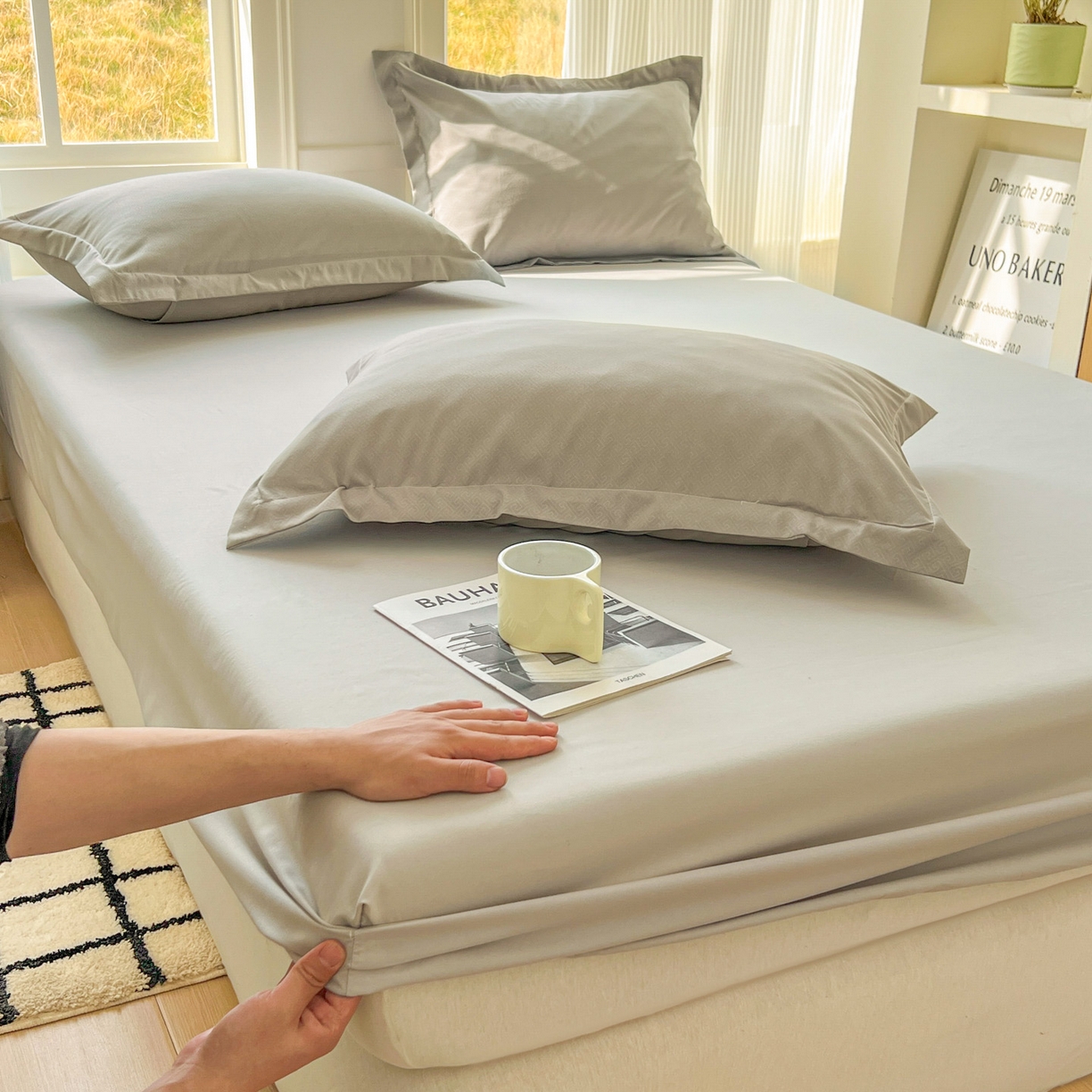 91家纺网 家纺一手货源 找家纺 卡诗兰 2025新款外贸跨境电商亚马逊速卖通单床笠三件套欧美尺寸多多跨境平台TEMU SHEIN 浅灰