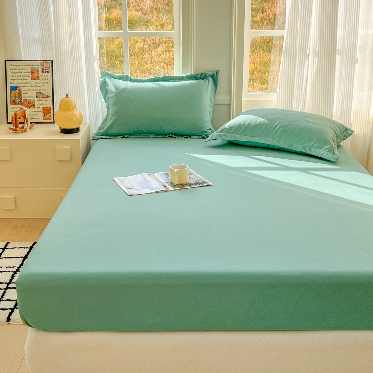 91家纺网 家纺一手货源 找家纺 卡诗兰 2025新款外贸跨境电商亚马逊速卖通单床笠三件套欧美尺寸多多跨境平台TEMU SHEIN 松绿