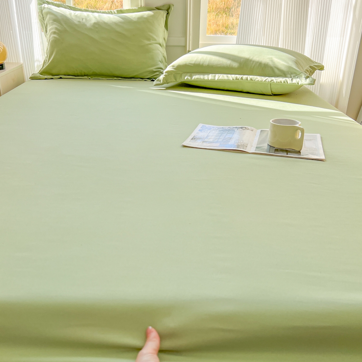 91家纺网 家纺一手货源 找家纺 卡诗兰 2025新款外贸跨境电商亚马逊速卖通单床笠三件套欧美尺寸多多跨境平台TEMU SHEIN 草绿