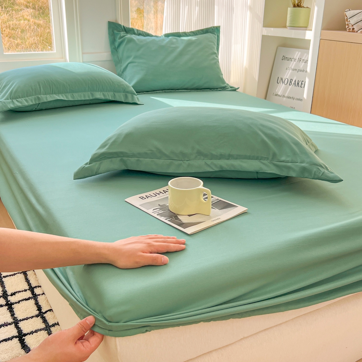 91家纺网 家纺一手货源 找家纺 卡诗兰 2025新款外贸跨境电商亚马逊速卖通单床笠三件套欧美尺寸多多跨境平台TEMU SHEIN 松绿