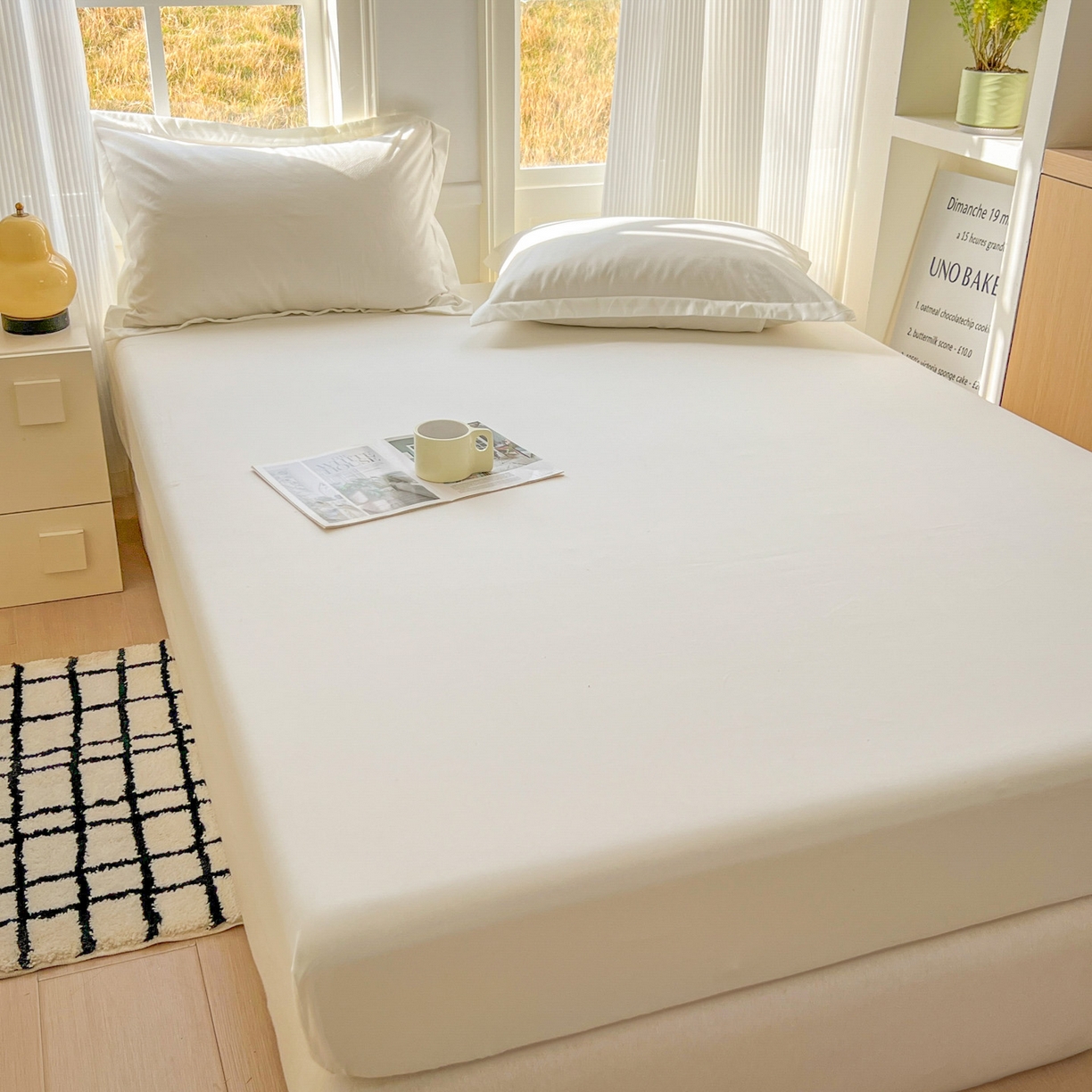 91家纺网 家纺一手货源 找家纺 卡诗兰 2025新款外贸跨境电商亚马逊速卖通单床笠三件套欧美尺寸多多跨境平台TEMU SHEIN 米白