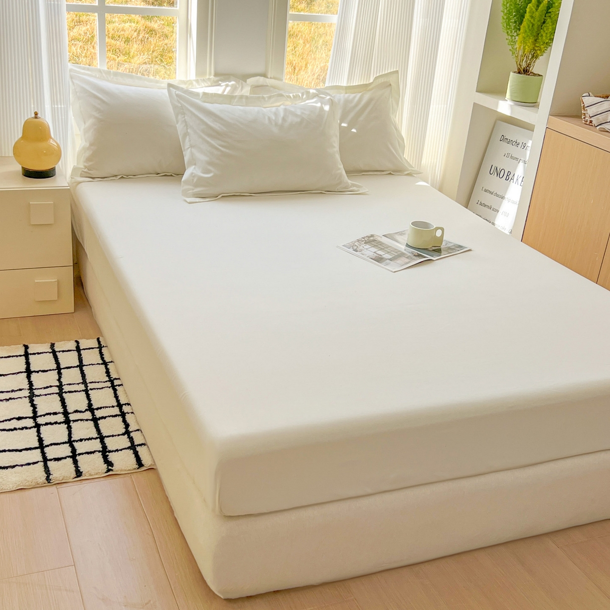 91家纺网 家纺一手货源 找家纺 卡诗兰 2025新款外贸跨境电商亚马逊速卖通单床笠三件套欧美尺寸多多跨境平台TEMU SHEIN 米白