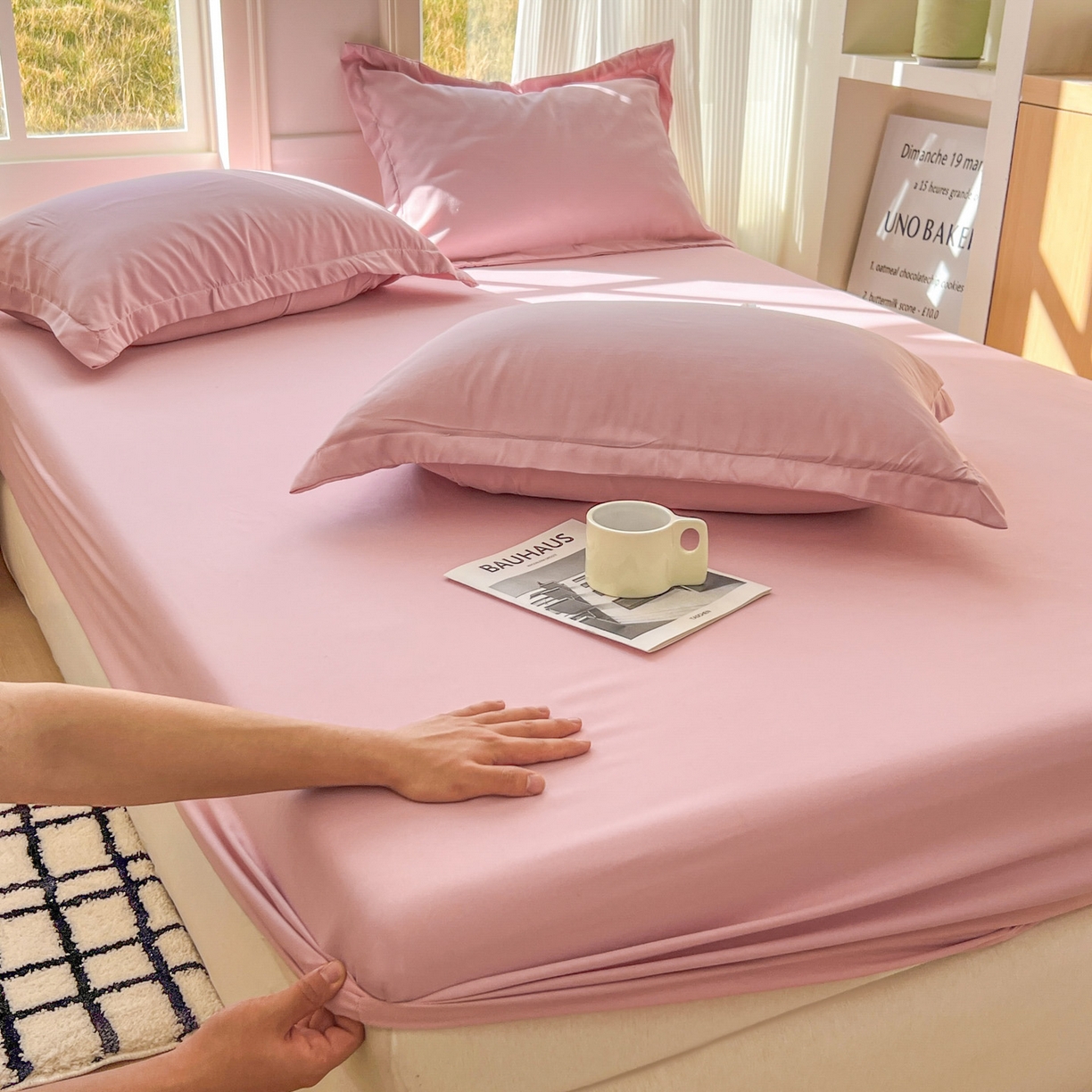 91家纺网 家纺一手货源 找家纺 卡诗兰 2025新款外贸跨境电商亚马逊速卖通单床笠三件套欧美尺寸多多跨境平台TEMU SHEIN 桃花粉