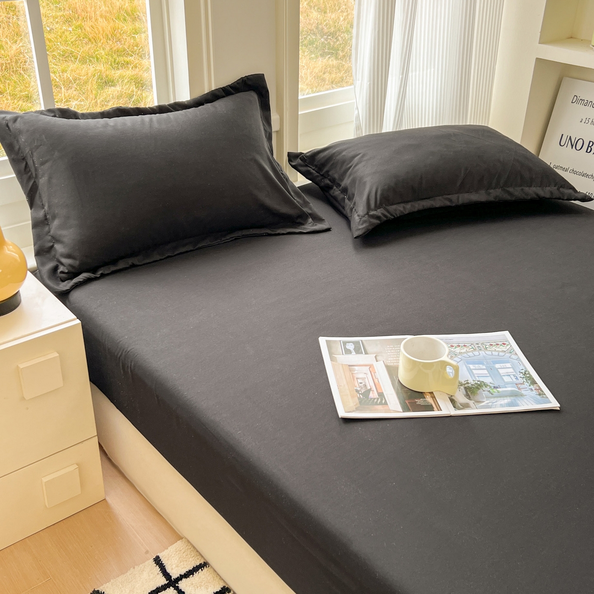 91家纺网 家纺一手货源 找家纺 卡诗兰 2025新款外贸跨境电商亚马逊速卖通单床笠三件套欧美尺寸多多跨境平台TEMU SHEIN 墨黑