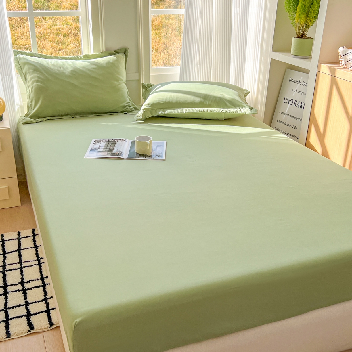 91家纺网 家纺一手货源 找家纺 卡诗兰 2025新款外贸跨境电商亚马逊速卖通单床笠三件套欧美尺寸多多跨境平台TEMU SHEIN 草绿