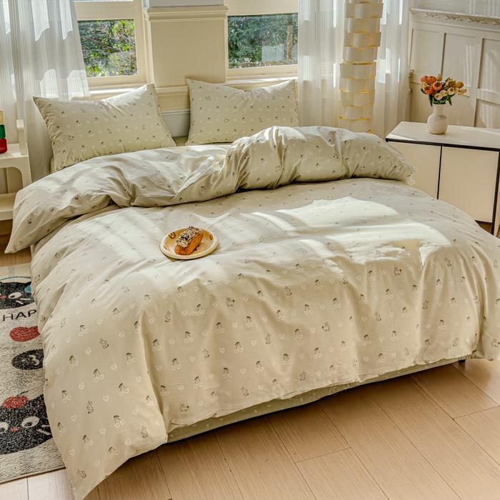 91家纺网 家纺一手货源 找家纺 感遇家纺 2026新款全棉纯棉印花13372四件套 暖樱-绿