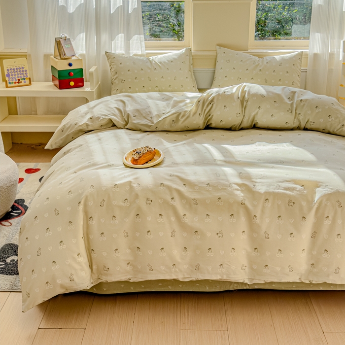 91家纺网 家纺一手货源 找家纺 感遇家纺 2026新款全棉纯棉印花13372四件套 暖樱-绿