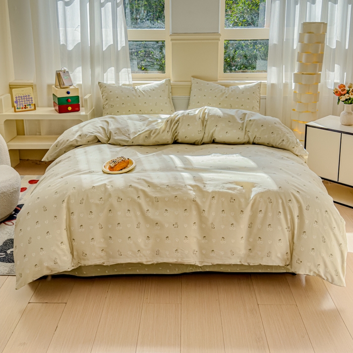 91家纺网 家纺一手货源 找家纺 感遇家纺 2026新款全棉纯棉印花13372四件套 暖樱-绿