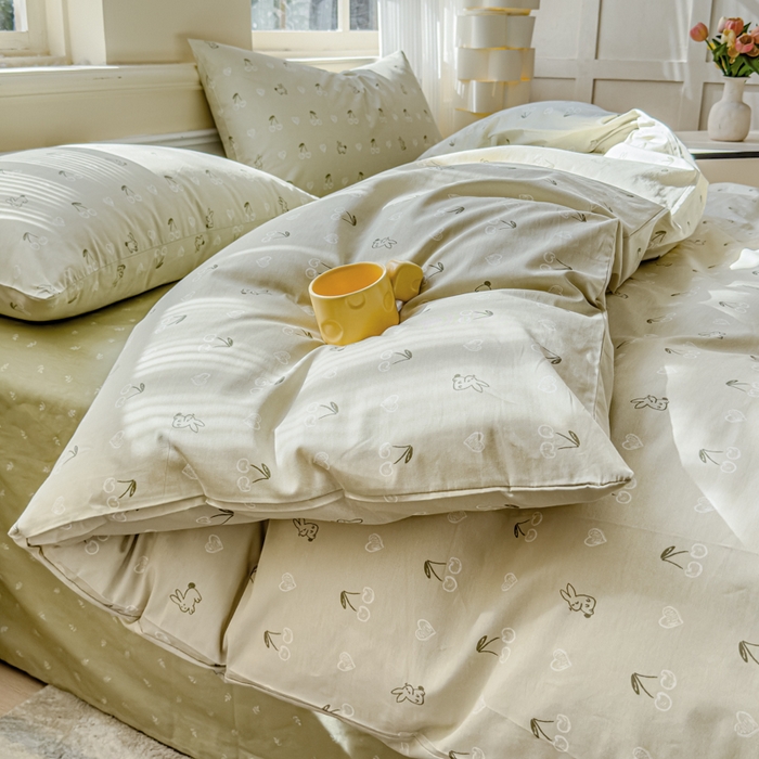 91家纺网 家纺一手货源 找家纺 感遇家纺 2026新款全棉纯棉印花13372四件套 暖樱-绿