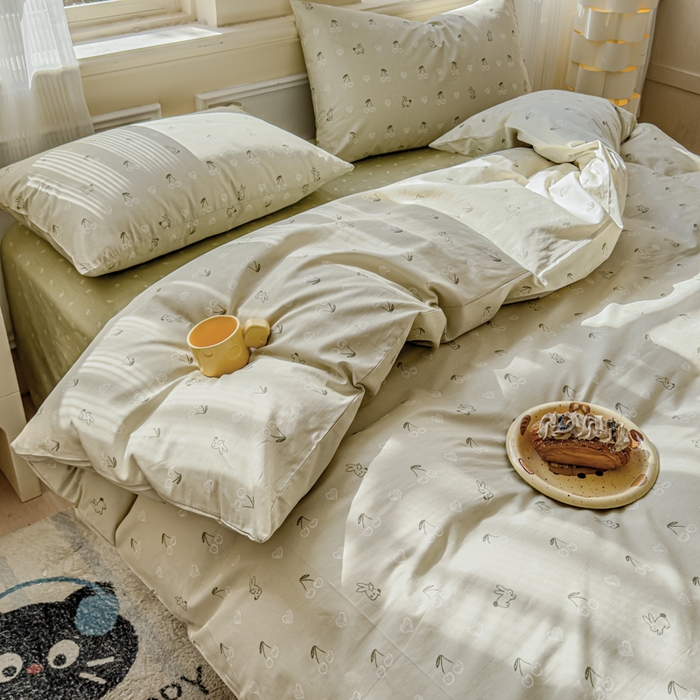 91家纺网 家纺一手货源 找家纺 感遇家纺 2026新款全棉纯棉印花13372四件套 暖樱-绿