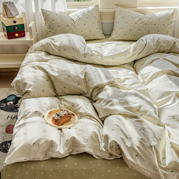 91家纺网 家纺一手货源 找家纺 感遇家纺 2026新款全棉纯棉印花13372四件套 暖樱-绿