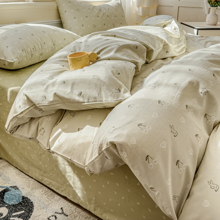 91家纺网 家纺一手货源 找家纺 感遇家纺 2026新款全棉纯棉印花13372四件套 暖樱-绿