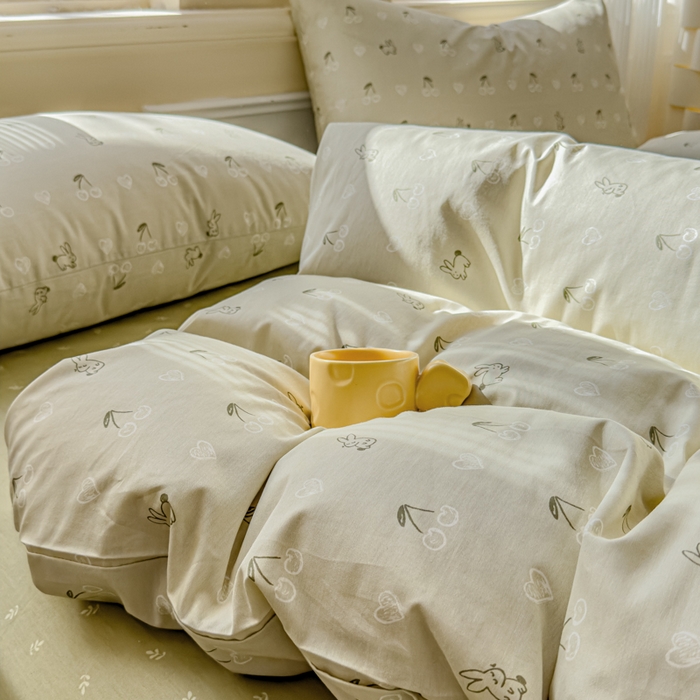 91家纺网 家纺一手货源 找家纺 感遇家纺 2026新款全棉纯棉印花13372四件套 暖樱-绿