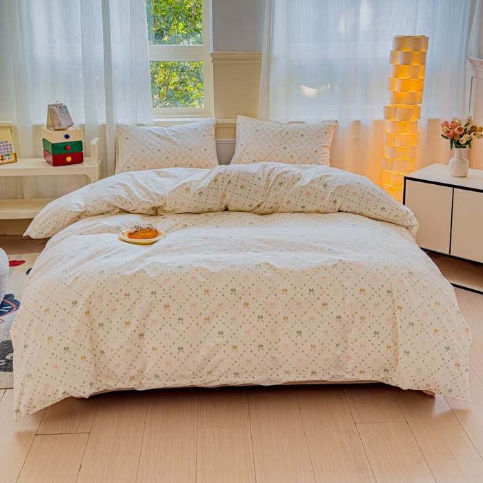 91家纺网 家纺一手货源 找家纺 感遇家纺 2026新款全棉纯棉印花13372四件套 七彩蝴蝶结