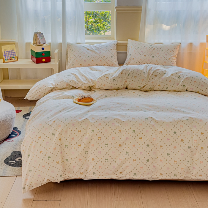 91家纺网 家纺一手货源 找家纺 感遇家纺 2026新款全棉纯棉印花13372四件套 七彩蝴蝶结