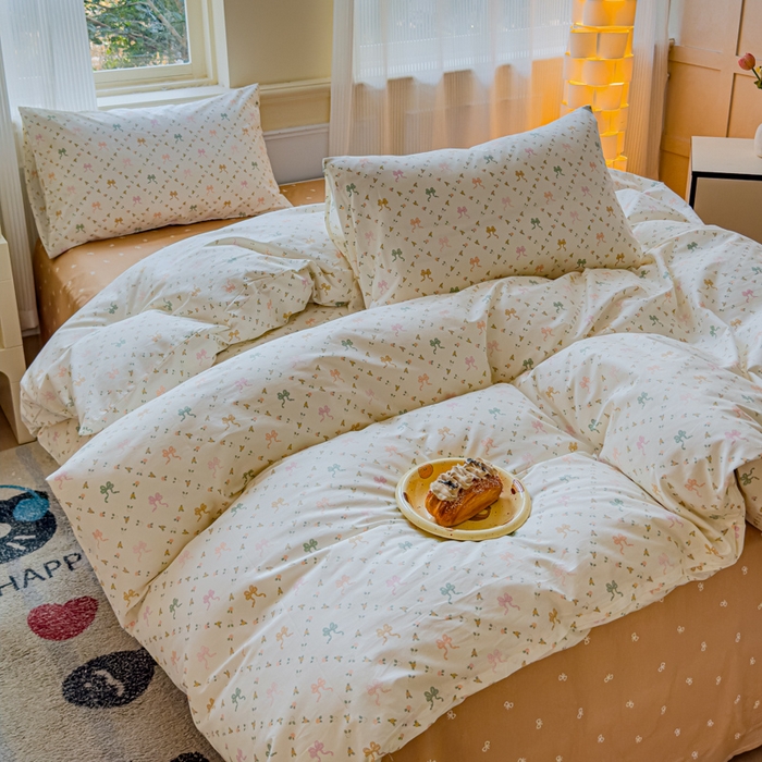 91家纺网 家纺一手货源 找家纺 感遇家纺 2026新款全棉纯棉印花13372四件套 七彩蝴蝶结