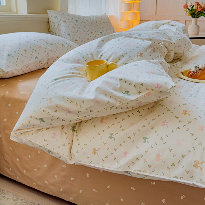 91家纺网 家纺一手货源 找家纺 感遇家纺 2026新款全棉纯棉印花13372四件套 七彩蝴蝶结