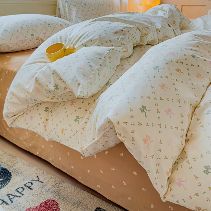 91家纺网 家纺一手货源 找家纺 感遇家纺 2026新款全棉纯棉印花13372四件套 七彩蝴蝶结