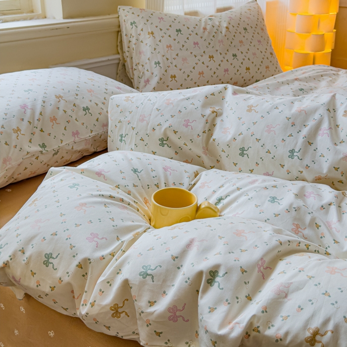 91家纺网 家纺一手货源 找家纺 感遇家纺 2026新款全棉纯棉印花13372四件套 七彩蝴蝶结