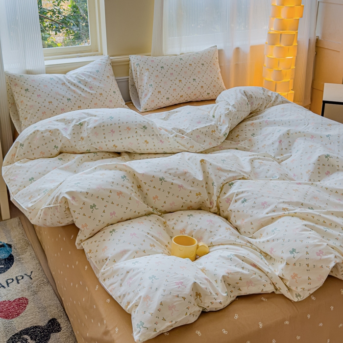 91家纺网 家纺一手货源 找家纺 感遇家纺 2026新款全棉纯棉印花13372四件套 七彩蝴蝶结