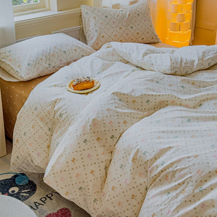 91家纺网 家纺一手货源 找家纺 感遇家纺 2026新款全棉纯棉印花13372四件套 七彩蝴蝶结