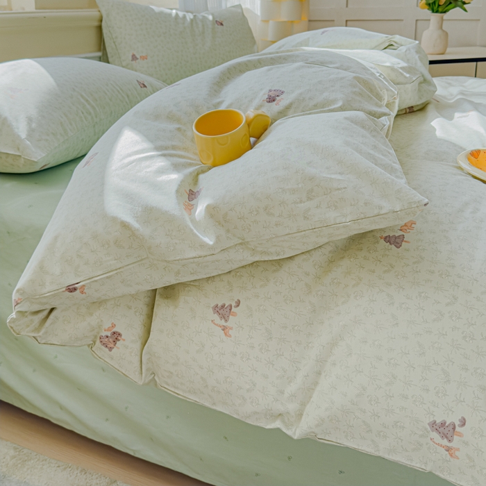 91家纺网 家纺一手货源 找家纺 感遇家纺 2026新款全棉纯棉印花13372四件套 热带雨林-绿