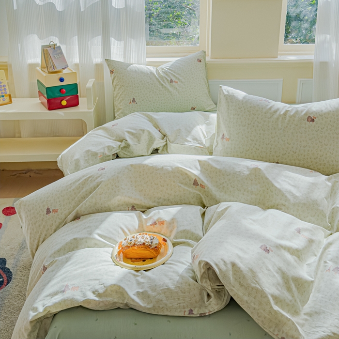 91家纺网 家纺一手货源 找家纺 感遇家纺 2026新款全棉纯棉印花13372四件套 热带雨林-绿