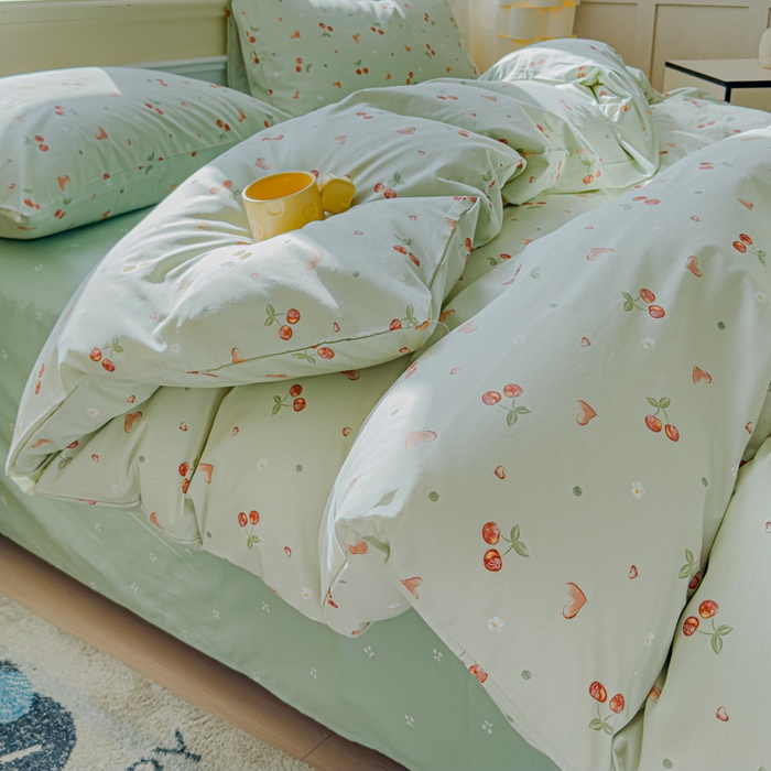 感遇家纺 2026新款全棉纯棉印花13372四件套 心雨落樱-绿