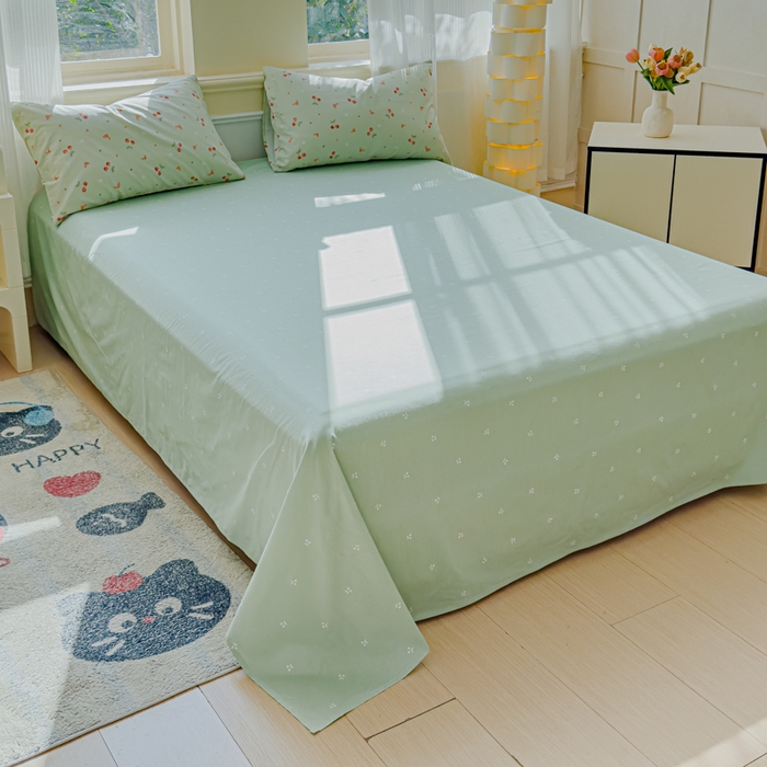 91家纺网 家纺一手货源 找家纺 感遇家纺 2026新款全棉纯棉印花13372四件套 心雨落樱-绿