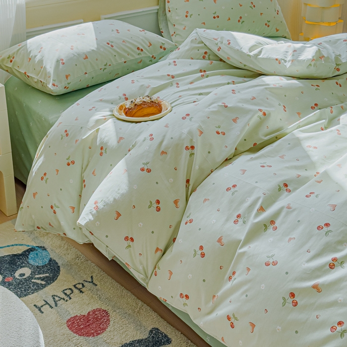 91家纺网 家纺一手货源 找家纺 感遇家纺 2026新款全棉纯棉印花13372四件套 心雨落樱-绿