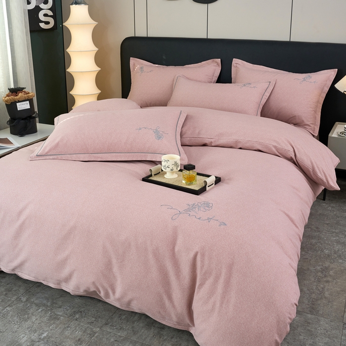 三沁家居 2025新款全棉磨毛刺绣四件套-玫瑰物语 玫瑰物语-豆沙