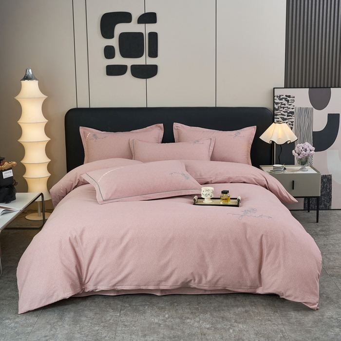 91家纺网 家纺一手货源 找家纺 三沁家居 2025新款全棉磨毛刺绣四件套-玫瑰物语 玫瑰物语-豆沙