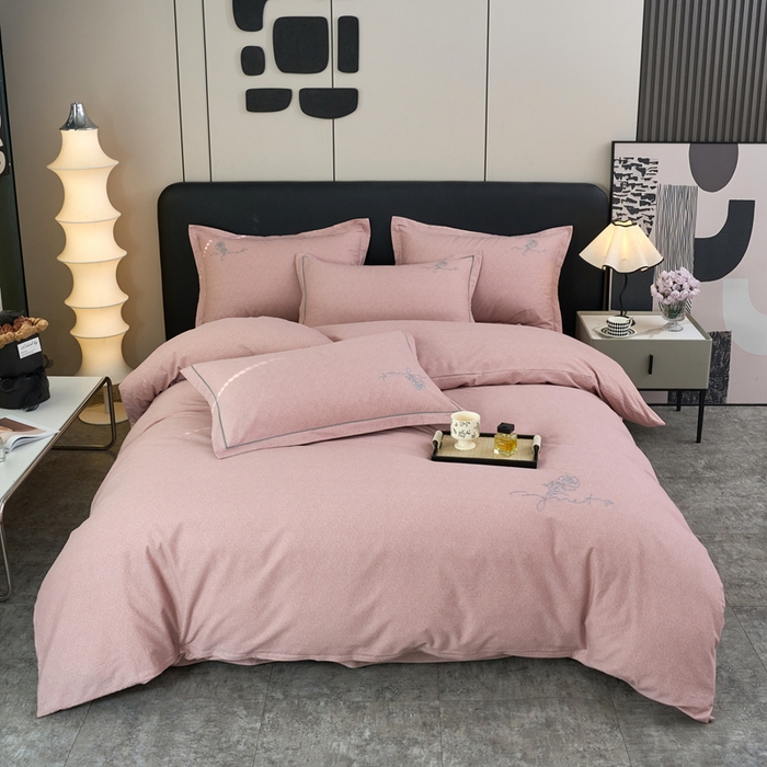 91家纺网 家纺一手货源 找家纺 三沁家居 2025新款全棉磨毛刺绣四件套-玫瑰物语 玫瑰物语-豆沙