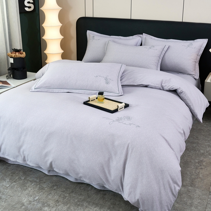 三沁家居 2025新款全棉磨毛刺绣四件套-玫瑰物语 玫瑰物语-灰紫
