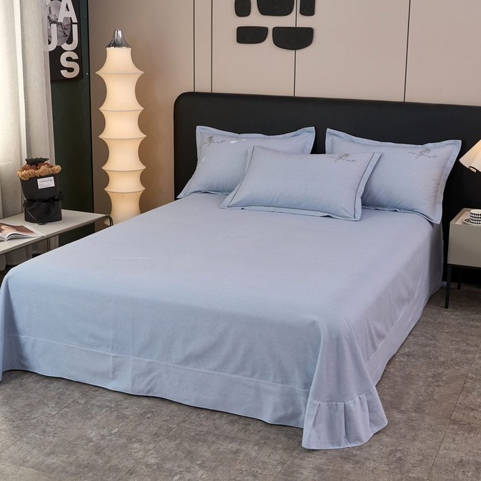 91家纺网 家纺一手货源 找家纺 三沁家居 2025新款全棉磨毛刺绣四件套-玫瑰物语 玫瑰物语-蓝灰