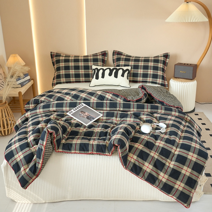 91家纺网 家纺一手货源 找家纺 三沁家居 2025新款全棉色织水洗棉大豆被冬被被子被芯 格调雅韵灰