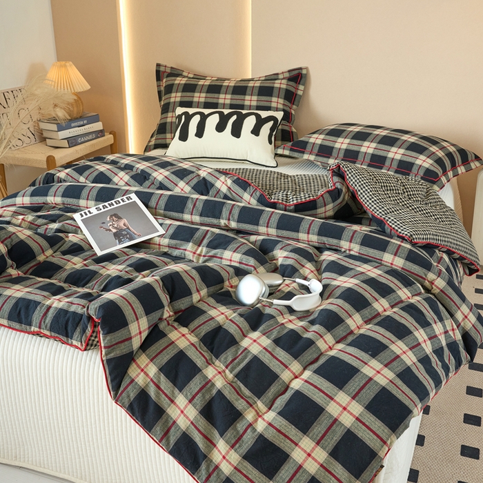 91家纺网 家纺一手货源 找家纺 三沁家居 2025新款全棉色织水洗棉大豆被冬被被子被芯 格调雅韵灰