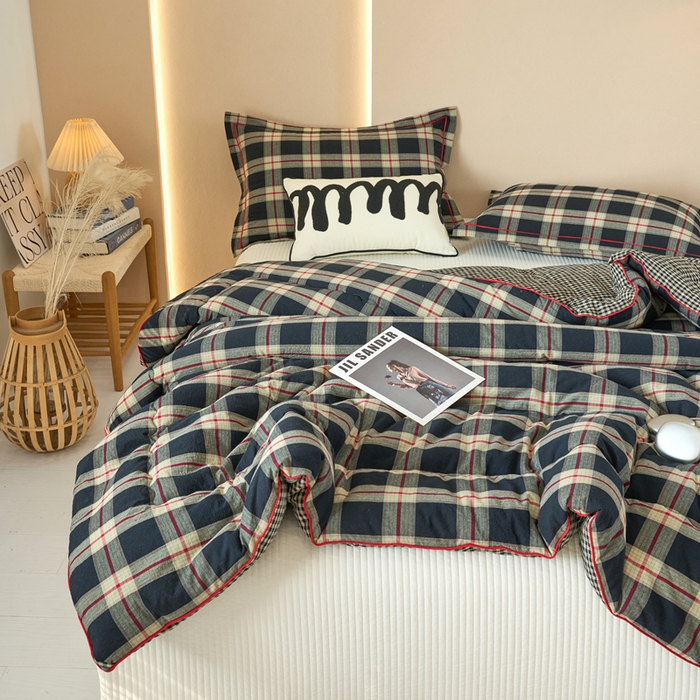 91家纺网 家纺一手货源 找家纺 三沁家居 2025新款全棉色织水洗棉大豆被冬被被子被芯 格调雅韵灰